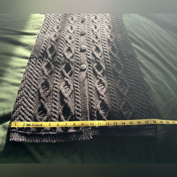 EUC - Aran Crafts 100% Merino Wool Cable Knit Sweater Coat (Charcoal Gray) - Picture 10 of 12